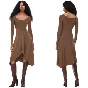 Wilfred Aritzia Nuage Asymmetrical Midi Dress Women's Small Brown Flowy Neutral